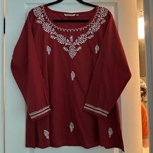 Embroidered Red Top